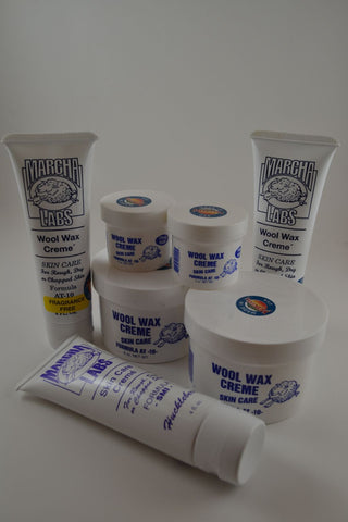 Three squeeze tubes, two 2 ounce jars, and two nine ounce jars Wool Wax Creme